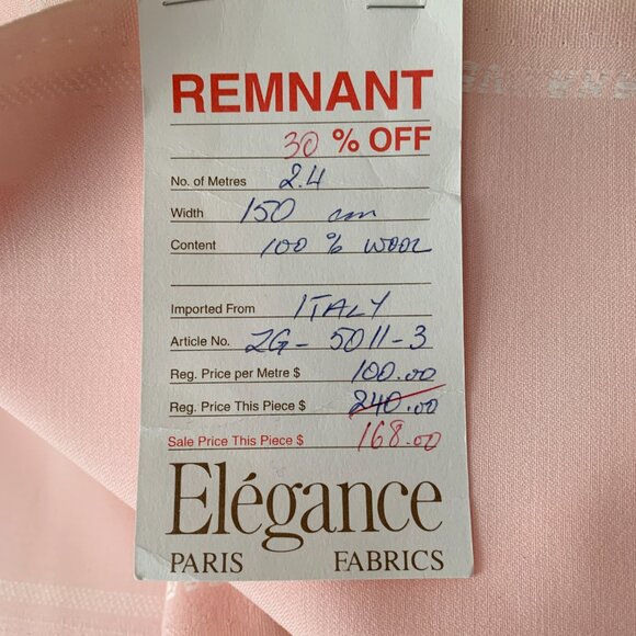 Pure Wool Light Pink Italian Sewing Fabric Remnant - Picture 6 of 8